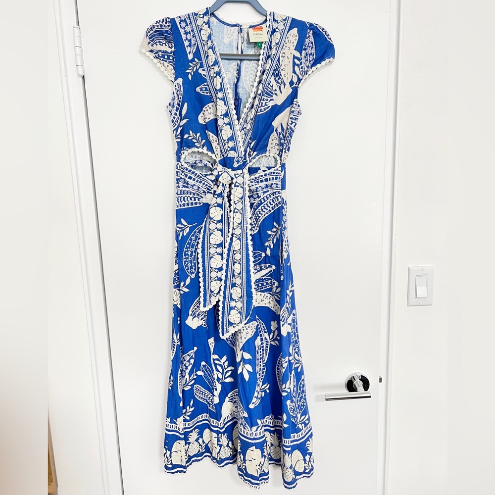 Farm Rio Blue Lace Banana Midi Dress